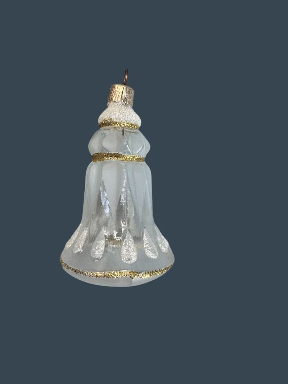 Vintage Czechoslovakia Frosted Optic Glass Bell Christmas Ornament 4.5" Gold - Picture 4 of 7
